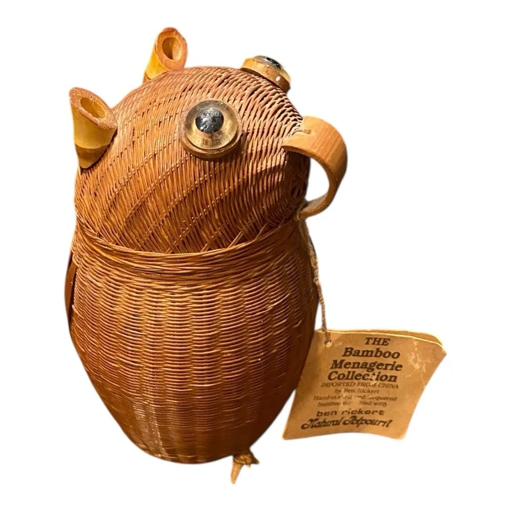 VTG Woven Wicker Rattan OWL BASKET Mini Planter Potpourri Holder‎ Shelf Art 6
